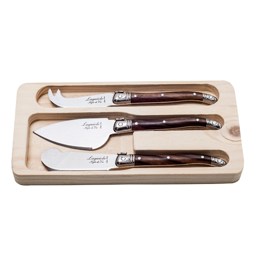 Laguiole Style de Vie Set di coltelli per formaggio 3 pezzi Legno Scuro Premium