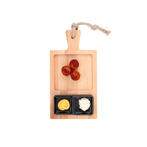 Legno Puro | Tagliere per alimenti in faggio 35 cm 2 scomparti 2 vaschette nere